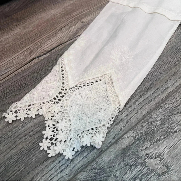 PATRIZIA LUCA MILANO long embroidered sleeve sheer waist - cream top size XL - Picture 11 of 14